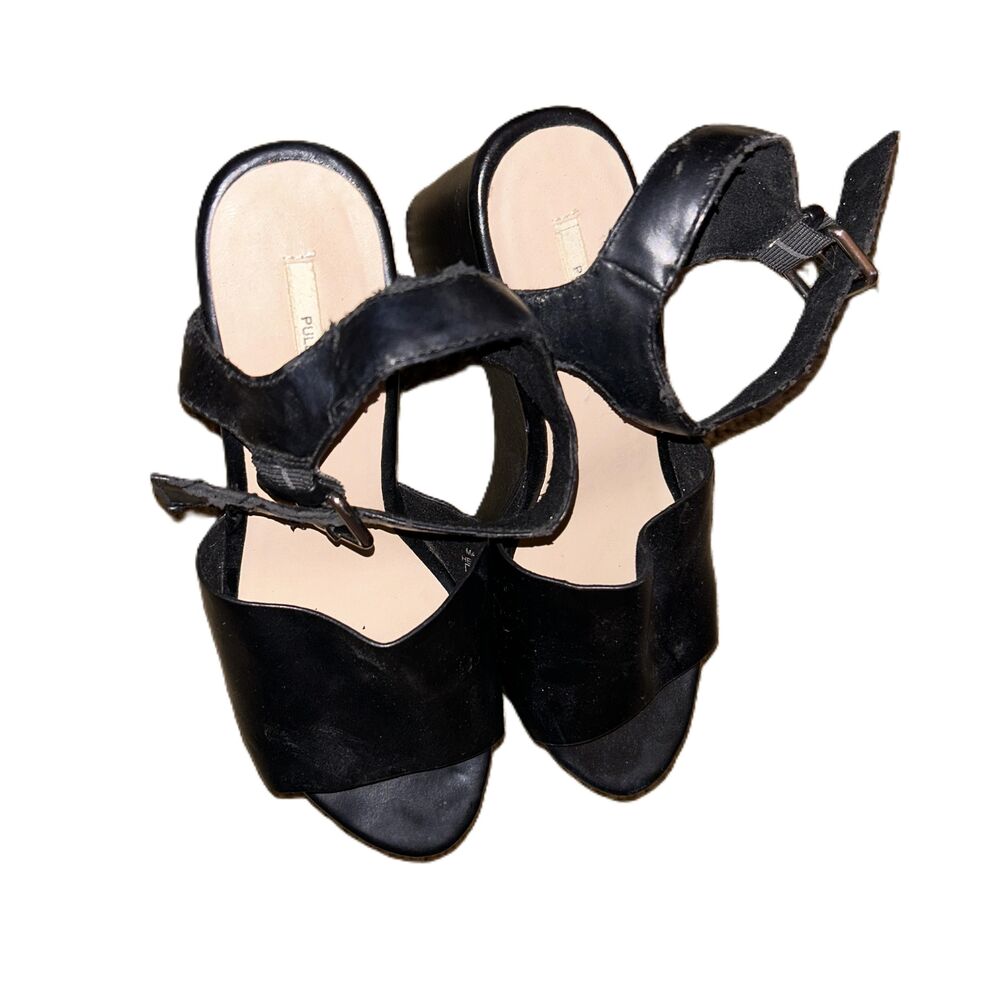 Pull&Bear Black Platform Open-toe Chunky Heel Ankle Strap Sandal Size 6.5 - Picture 3 of 5
